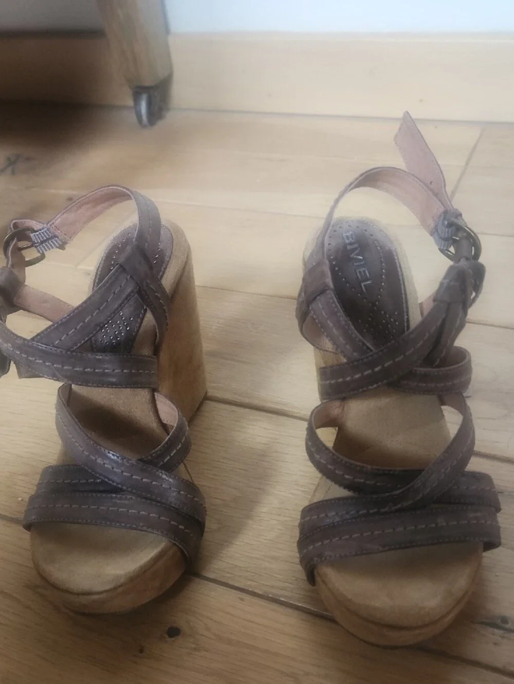 Women's Brown Strappy Wedge Sandals with Buckle